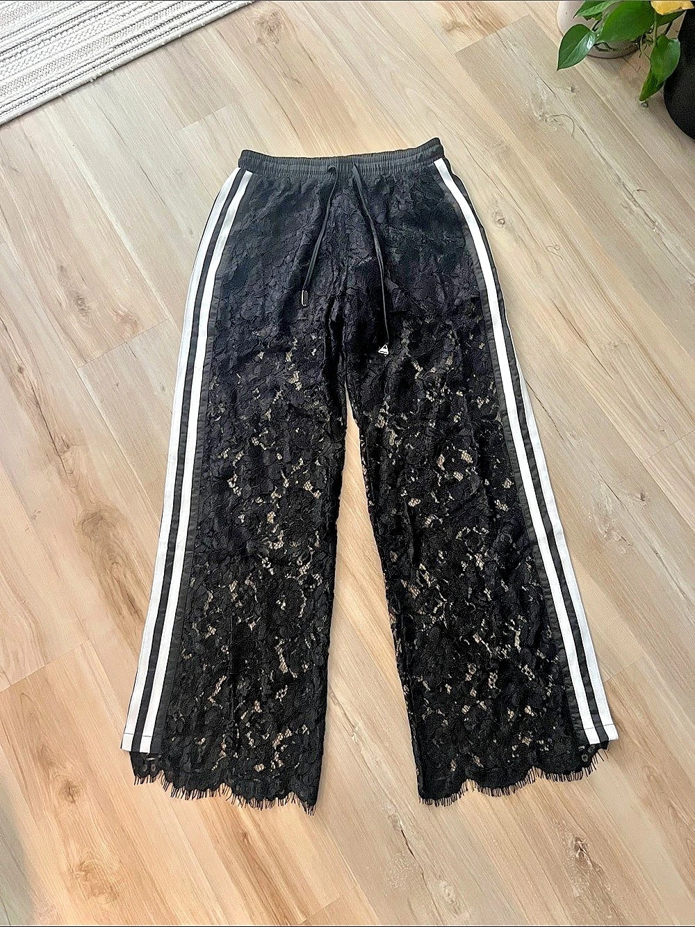 Women's Black Floral Lace Track Pants